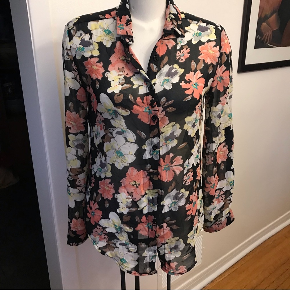R&B Button Up Flowered Blouse - Size 10